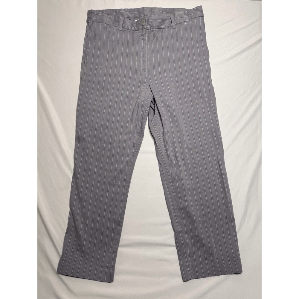 J. Jill Womens Pants Gray White Size 14 Tall Striped Stretch Linen Blend Beach